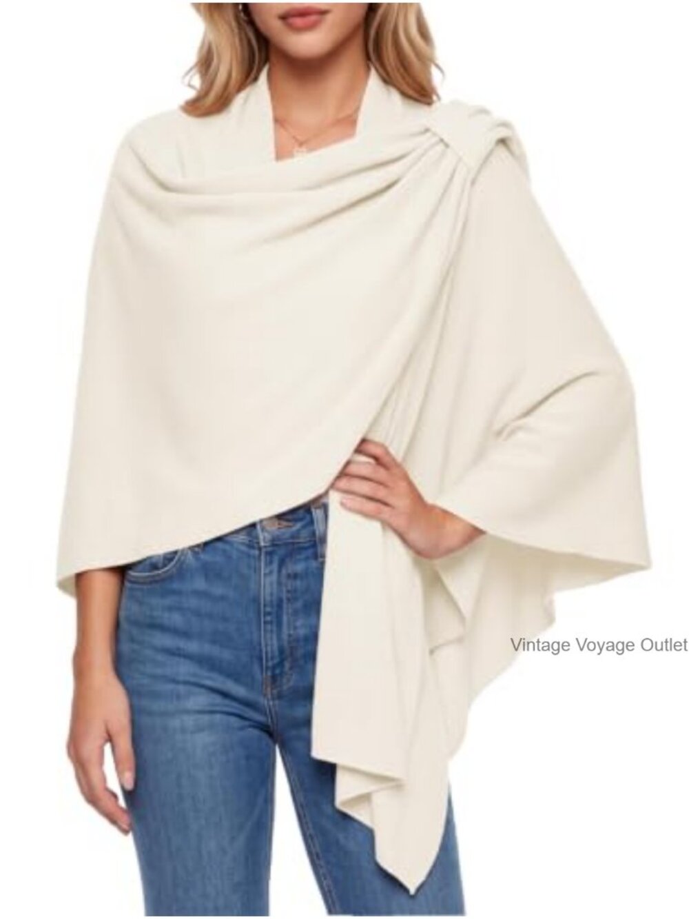 Knit Shawl Wrap Cross Front Poncho Sweater Cape One Size